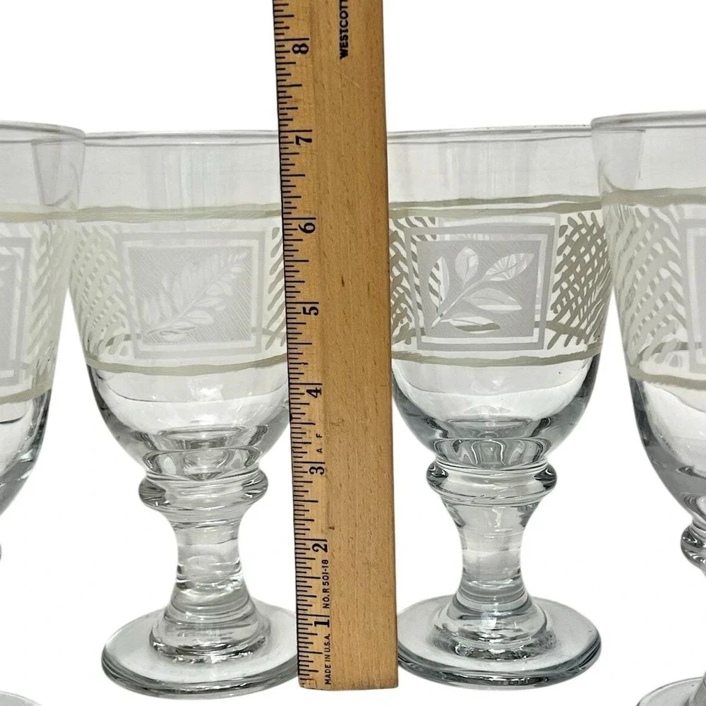 Iced Tea Goblets Pfaltzgraff Sierra Etched Glass 16 oz Vintage Set of 4 Glasses